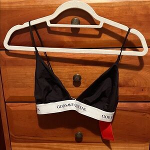 God save queens triangular bikini style bra, size Large, NWT, logo across band